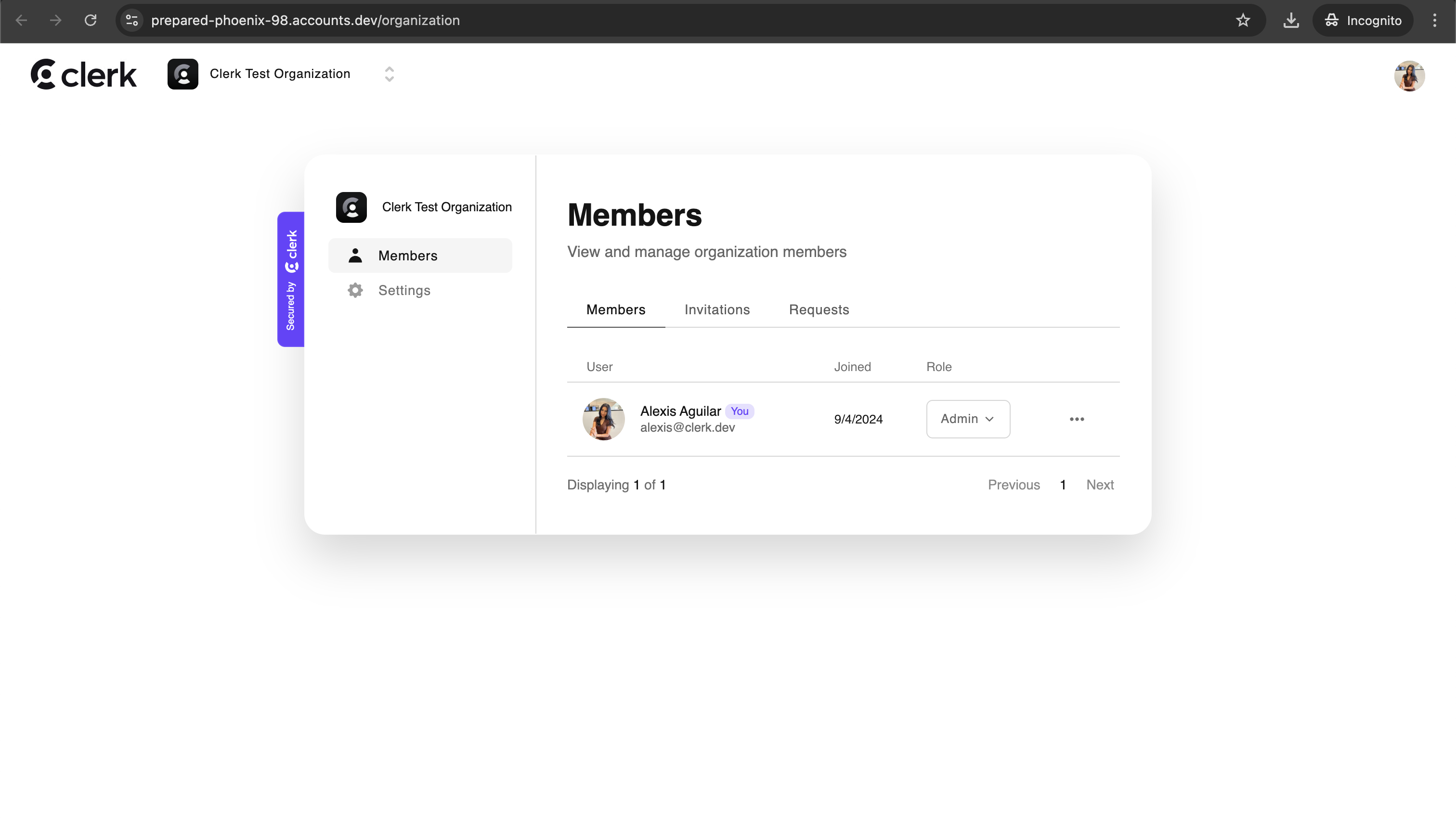 The Account Portal Organization Profile page hosts the <OrganizationProfile /> component